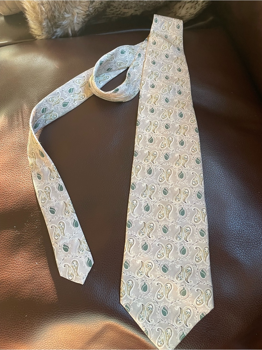 Pierre Cardin Light Gray Paisley Tie with Teal Accents